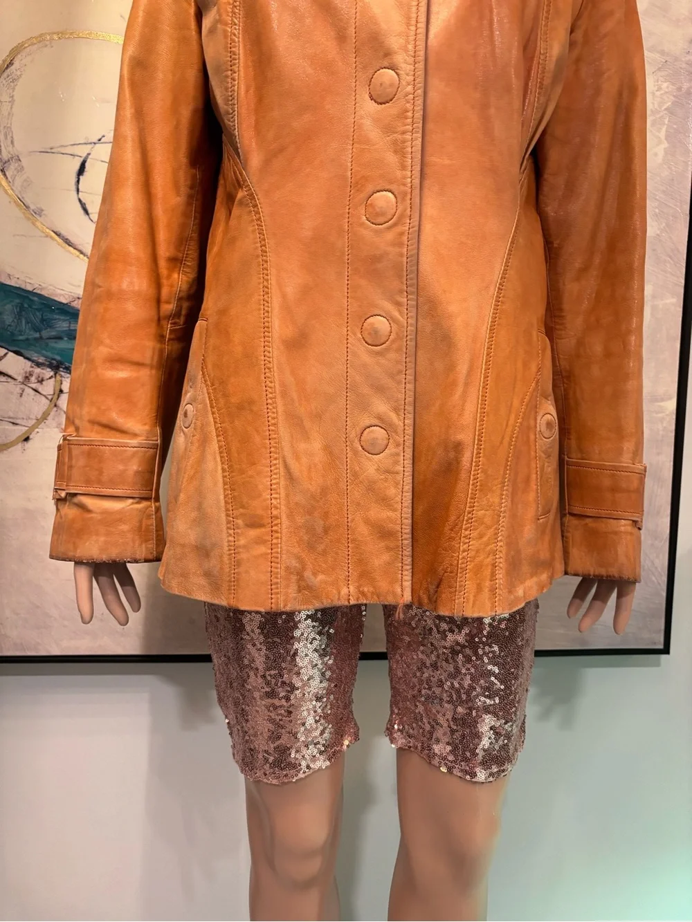 Danier Tan Leather Button-Front Jacket - Picture 3 of 16